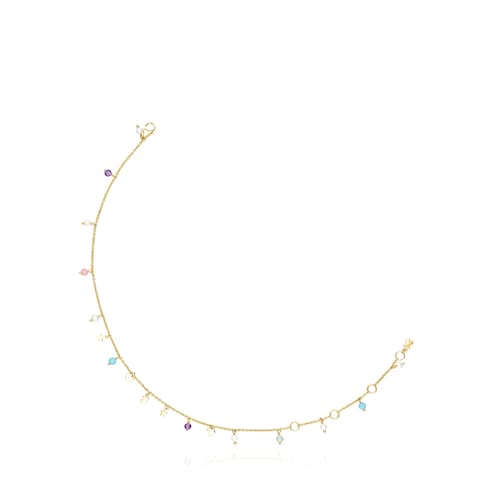 Tobillera con ba&ntilde;o de oro 18 kt sobre plata y gemas Cool Joy