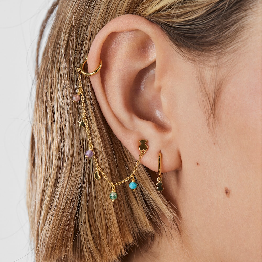 Earcuff con ba&ntilde;o de oro 18 kt sobre plata y gemas Cool Joy