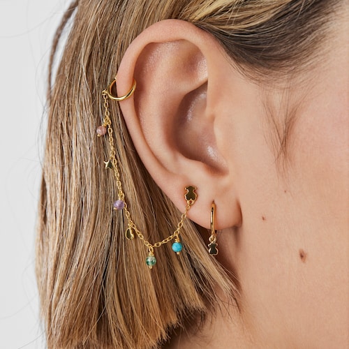 Earcuff con ba&ntilde;o de oro 18 kt sobre plata y gemas Cool Joy