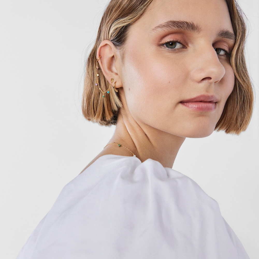 Earcuff con ba&ntilde;o de oro 18 kt sobre plata y gemas Cool Joy