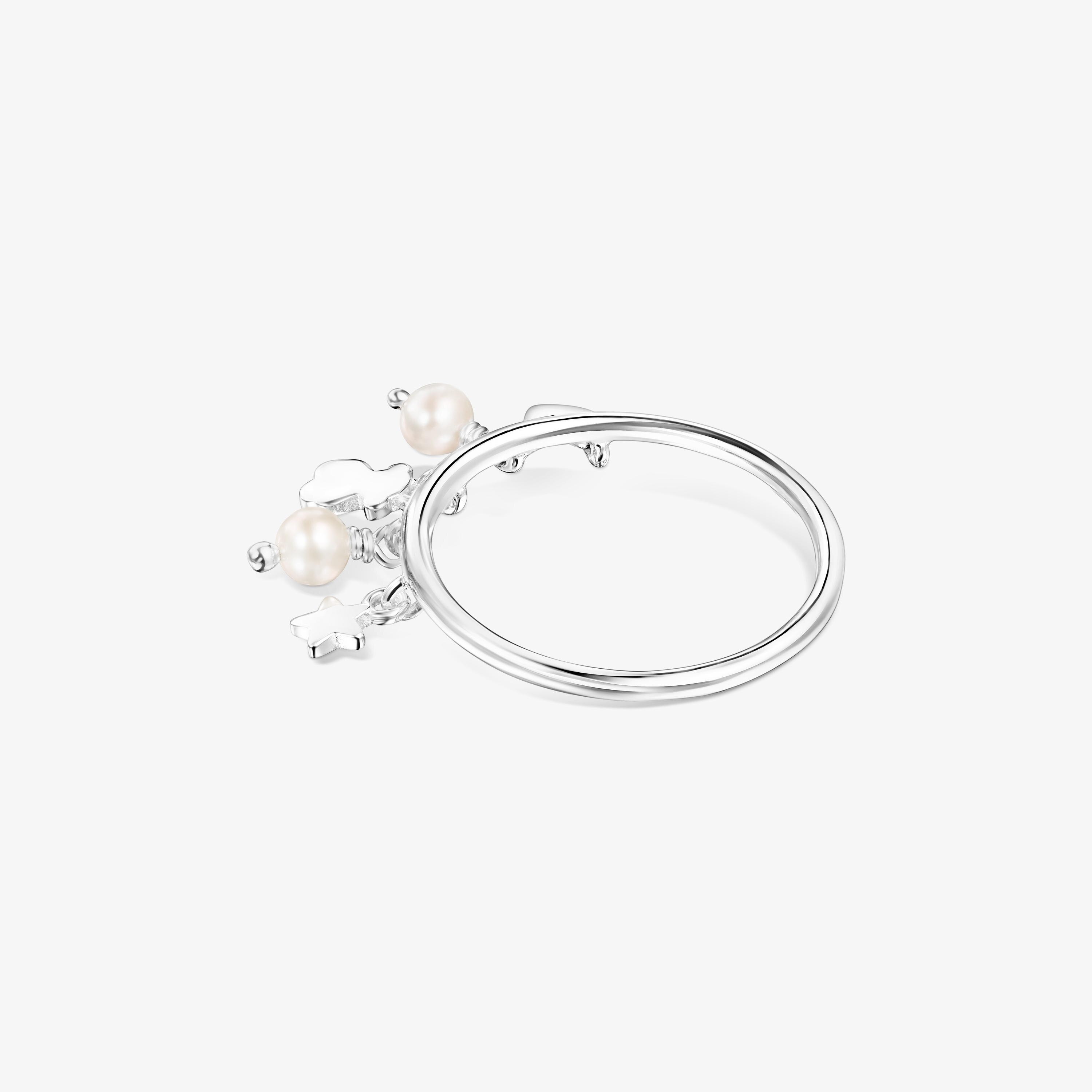 Silver and Pearls TOUS Cool Joy Ring with Bear, Heart Star motifs