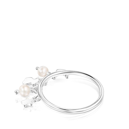 Silver and Pearls TOUS Cool Joy Ring with Bear, Heart and Star motifs