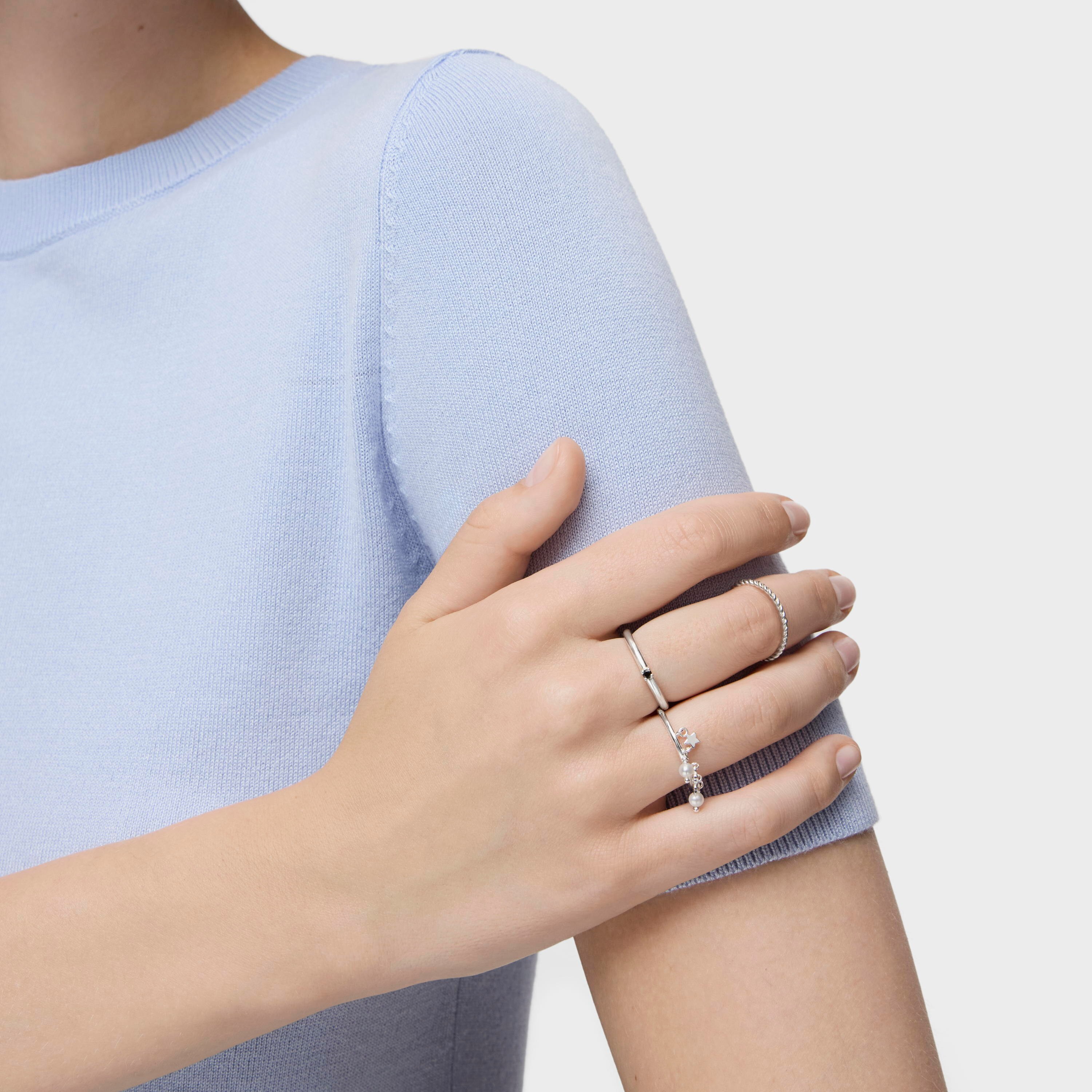 Silver and Pearls TOUS Cool Joy Ring with Bear, Heart Star motifs