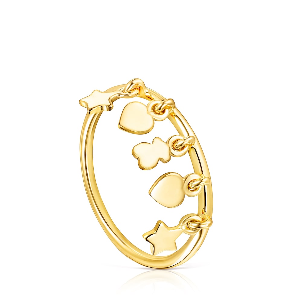Anillo con ba&ntilde;o de oro 18 kt sobre plata motivos oso, coraz&oacute;n y estrella Cool Joy