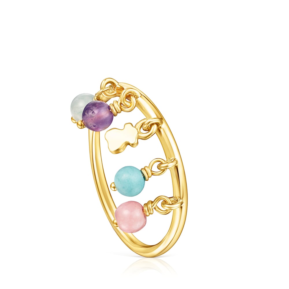 Anillo con ba&ntilde;o de oro 18 kt sobre plata y gemas multicolor Cool Joy