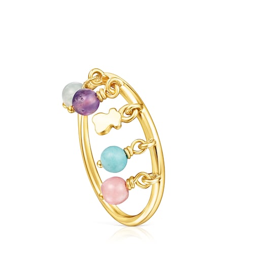 Anillo con ba&ntilde;o de oro 18 kt sobre plata y gemas multicolor Cool Joy