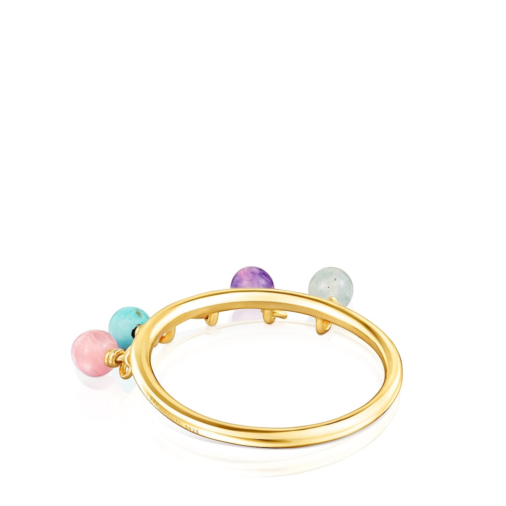 Anillo con ba&ntilde;o de oro 18 kt sobre plata y gemas multicolor Cool Joy