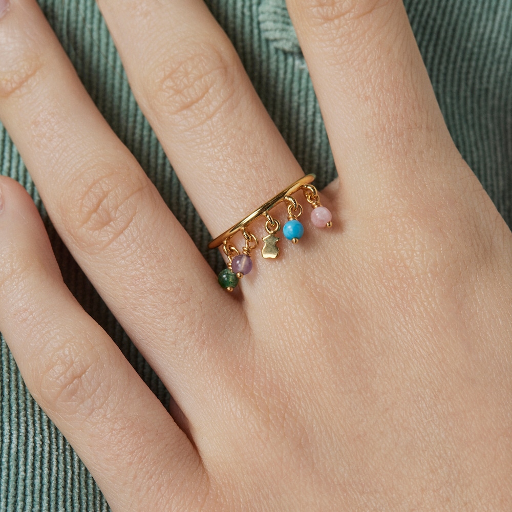 Anillo con ba&ntilde;o de oro 18 kt sobre plata y gemas multicolor Cool Joy