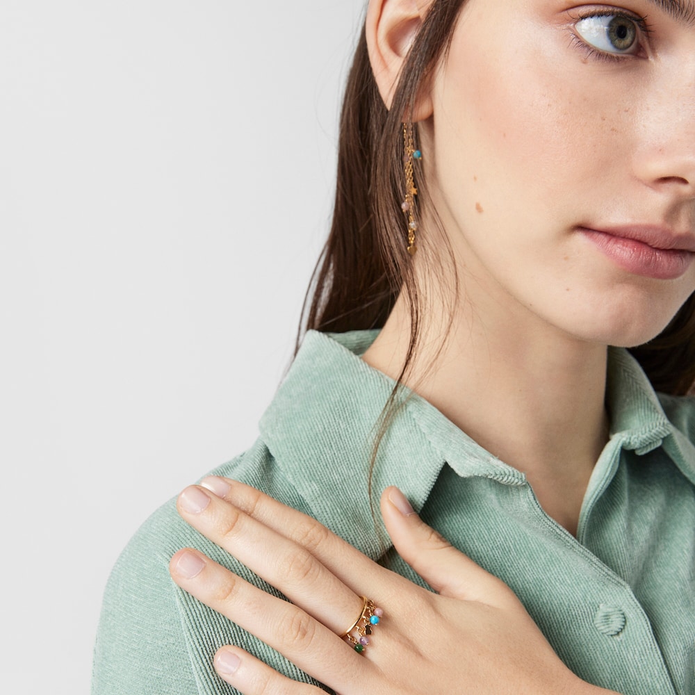 Anillo con ba&ntilde;o de oro 18 kt sobre plata y gemas multicolor Cool Joy