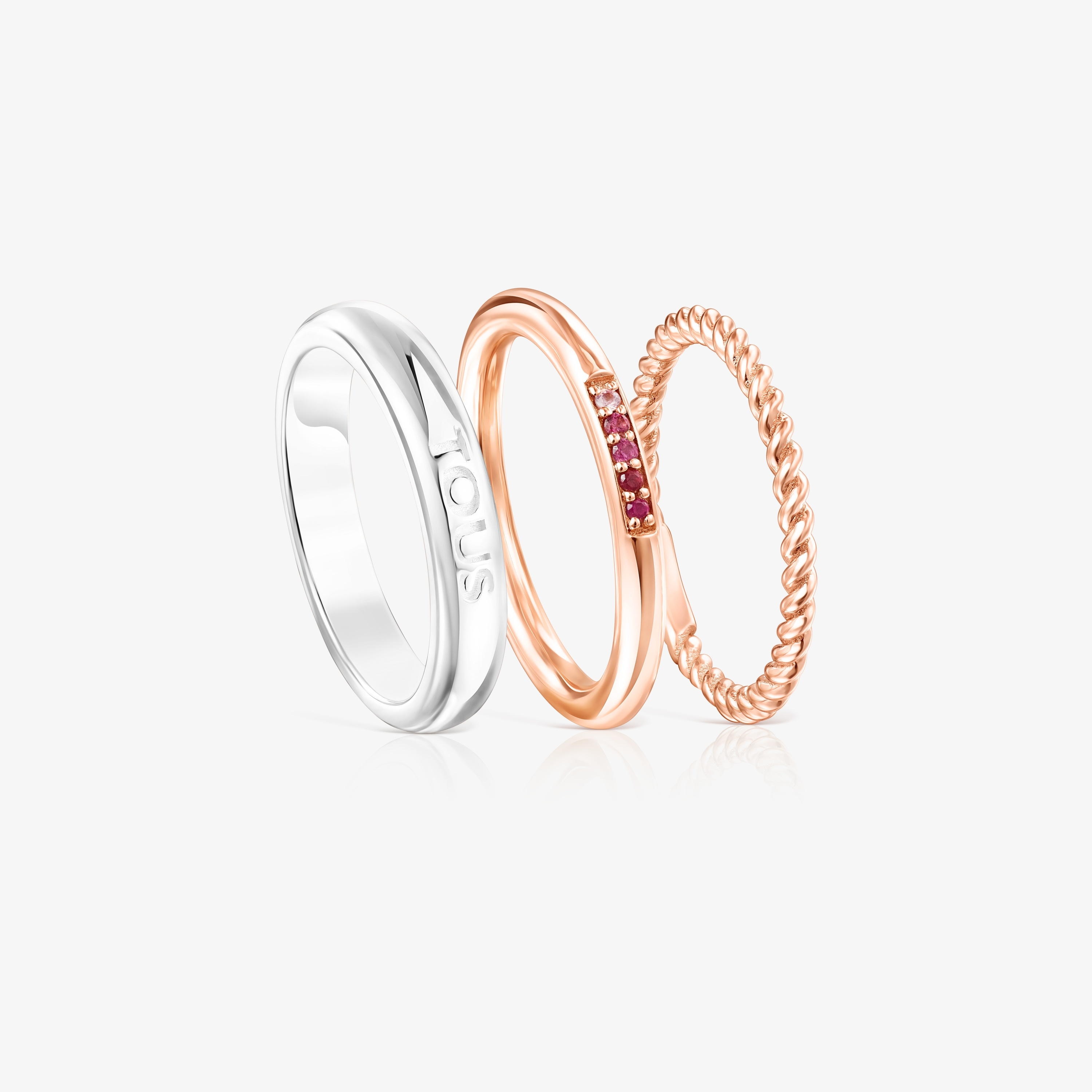 Silver, rose 18K gold vermeil, Sapphire and Ruby TOUS Ring Mix Rings set