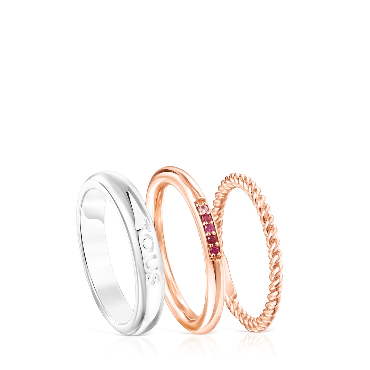 Tous - Pack De Anillos De Plata, Plata Vermeil Rosa, Zafiro Y Rubí Ring Mix - Plateado