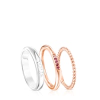Silver, rose Silver Vermeil, Sapphire and Ruby TOUS Ring Mix Rings set