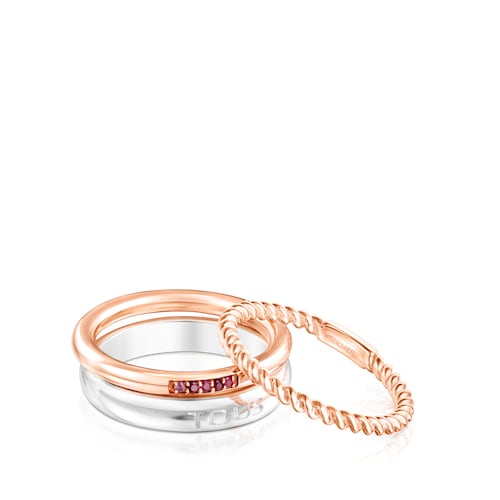 Silver, rose Silver Vermeil, Sapphire and Ruby TOUS Ring Mix Rings set