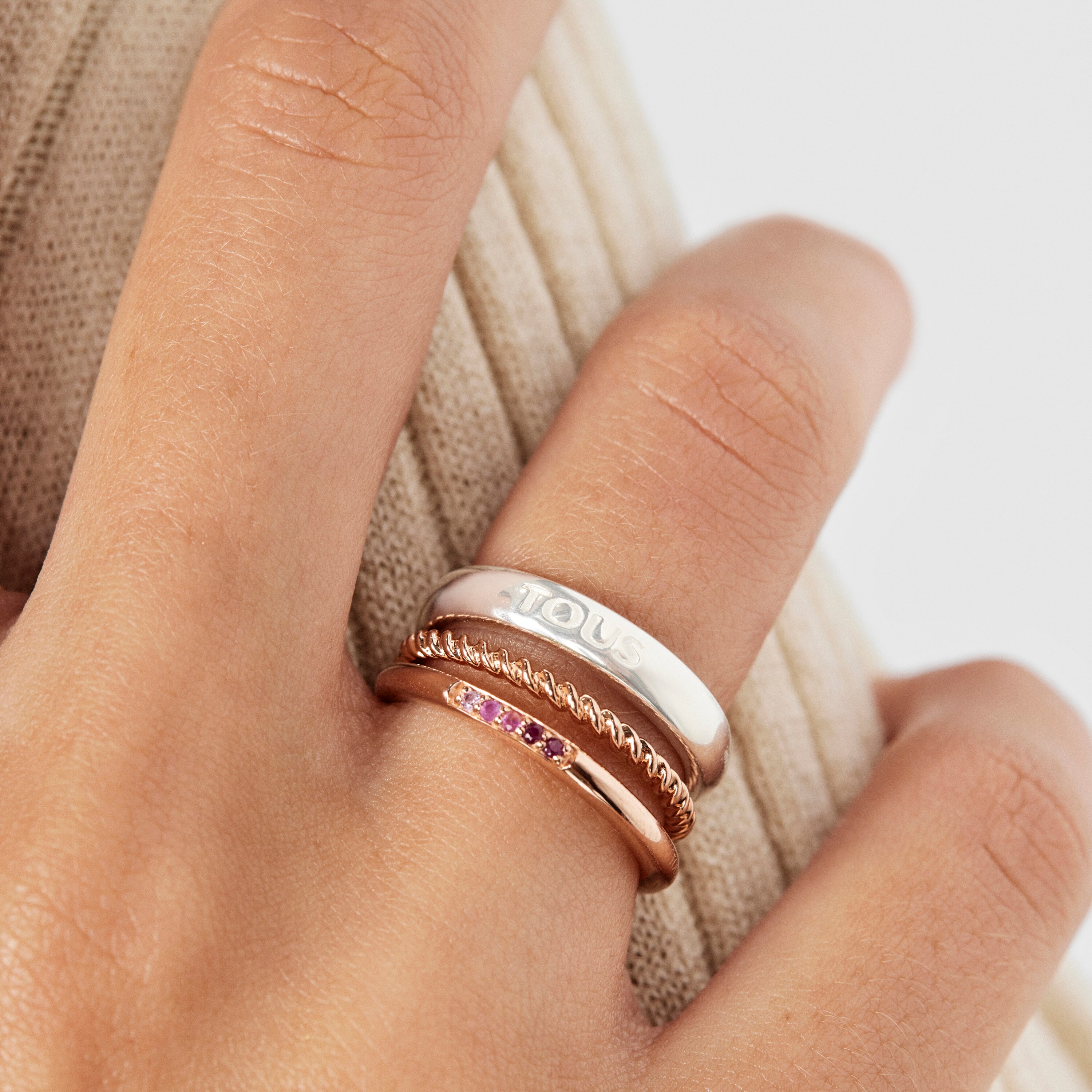 Silver, rose Silver Vermeil, Sapphire and Ruby TOUS Ring Mix Rings set