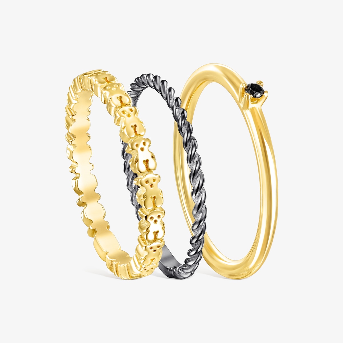 18K gold vermeil, Dark Silver and Spinel TOUS Ring Mix Rings set