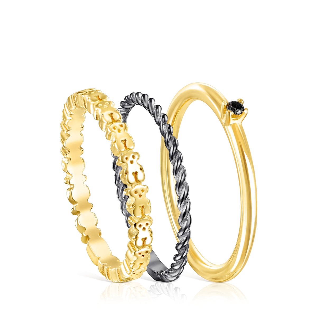 Tous - Pack De Anillos Con Baño De Oro 18 Kt Sobre Plata, Plata Dark Silver Y Espinela Ring Mix - Dorado