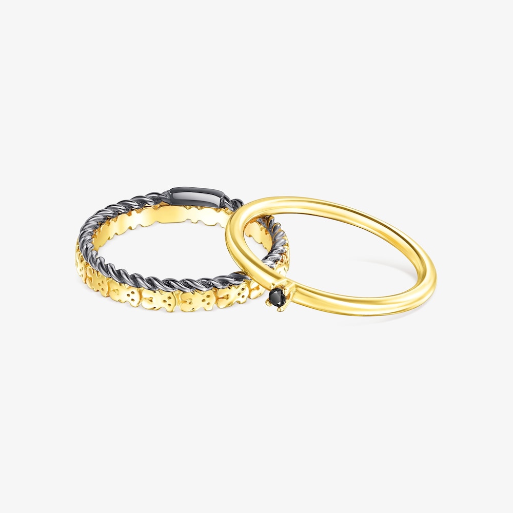 Pack de Anillos con ba&ntilde;o de oro 18 kt sobre plata, plata dark silver y espinela Ring Mix