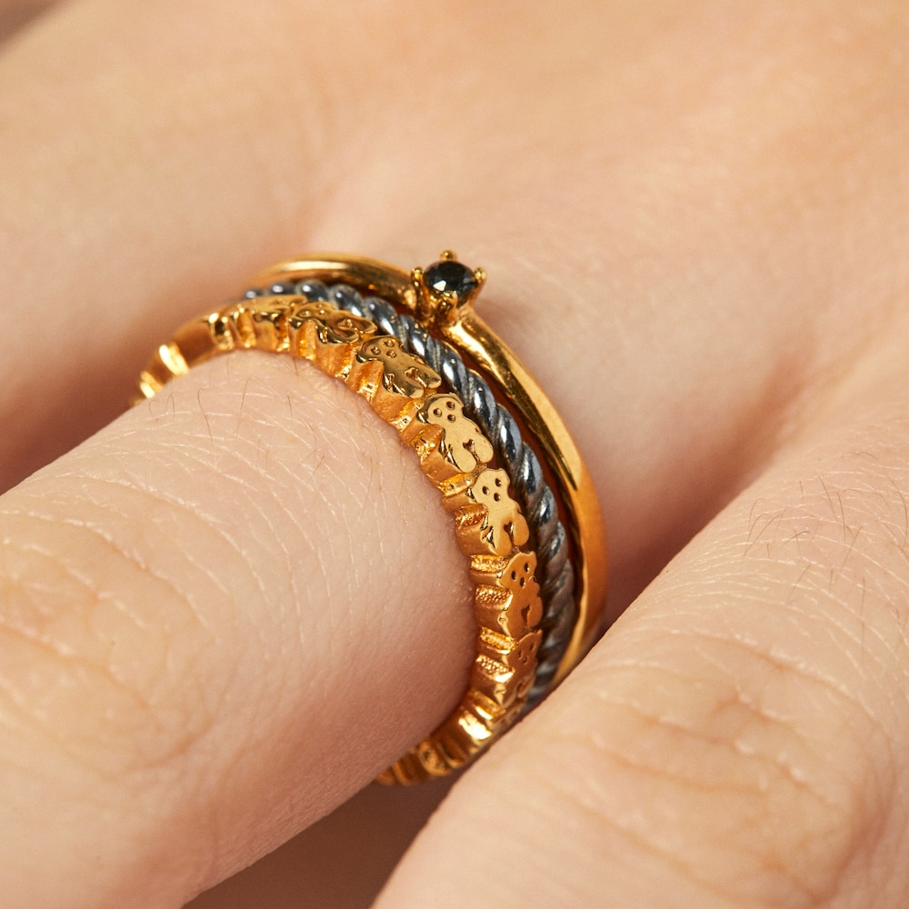 Pack de Anillos con ba&ntilde;o de oro 18 kt sobre plata, plata dark silver y espinela Ring Mix