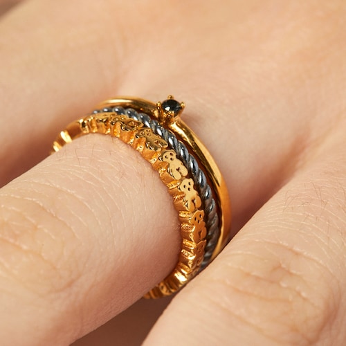 Lot de Bagues Ring Mix en Argent Vermeil, Argent dark silver et Spinelle