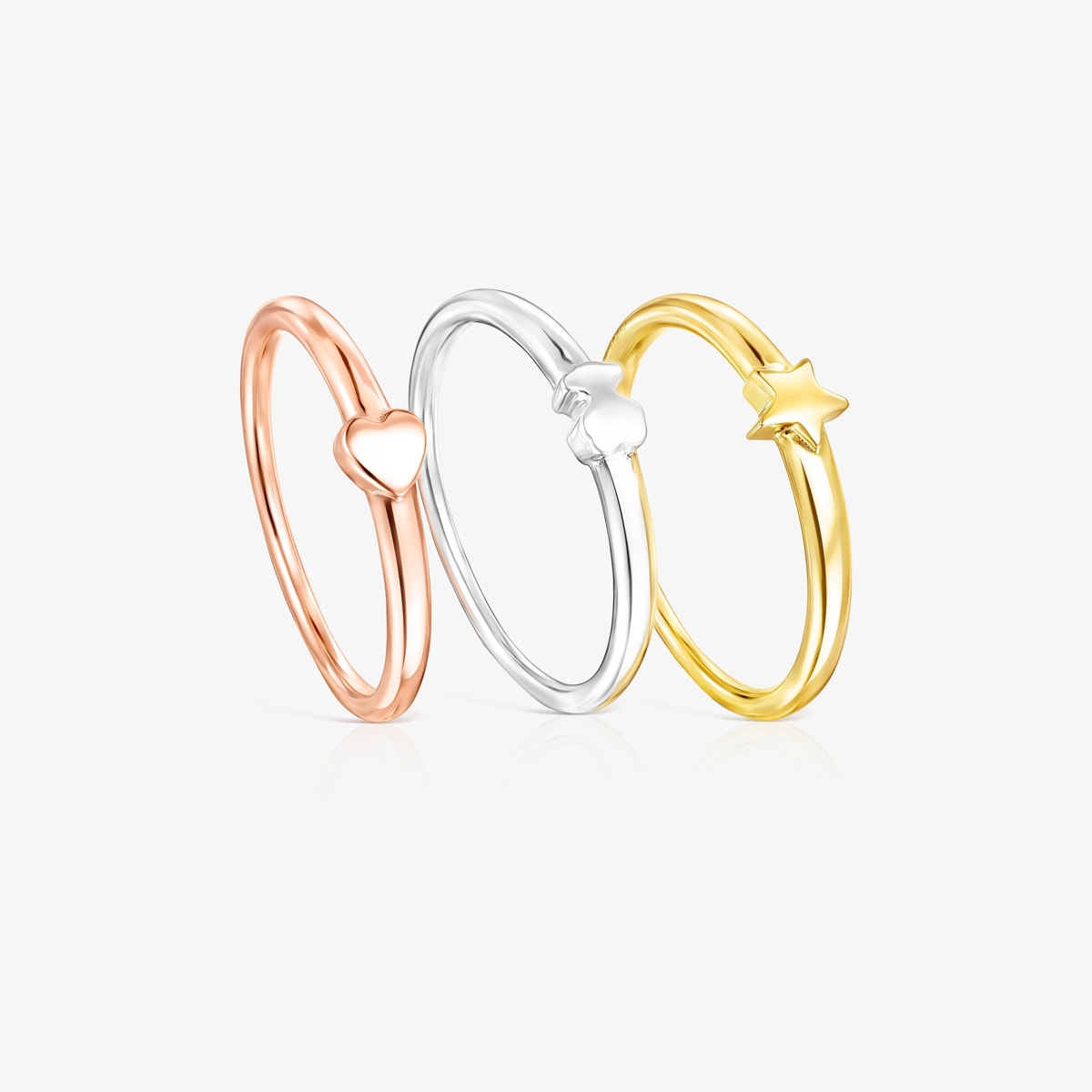 Tous - Pack De Anillos Motivos De Plata, Plata Vermeil Y Plata Vermeil Rosa Ring Mix Talla 10