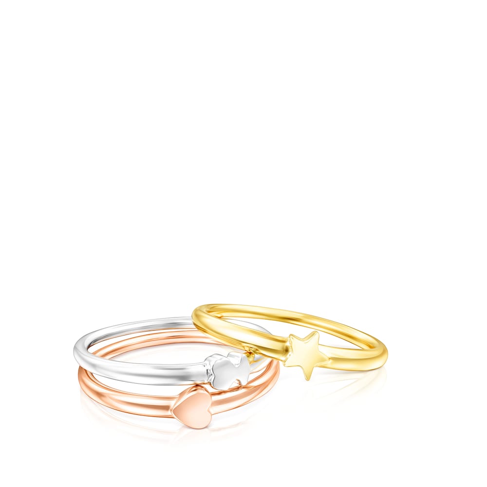 Pack de Anillos motivos de plata, plata vermeil y plata vermeil rosa Ring Mix image number 1