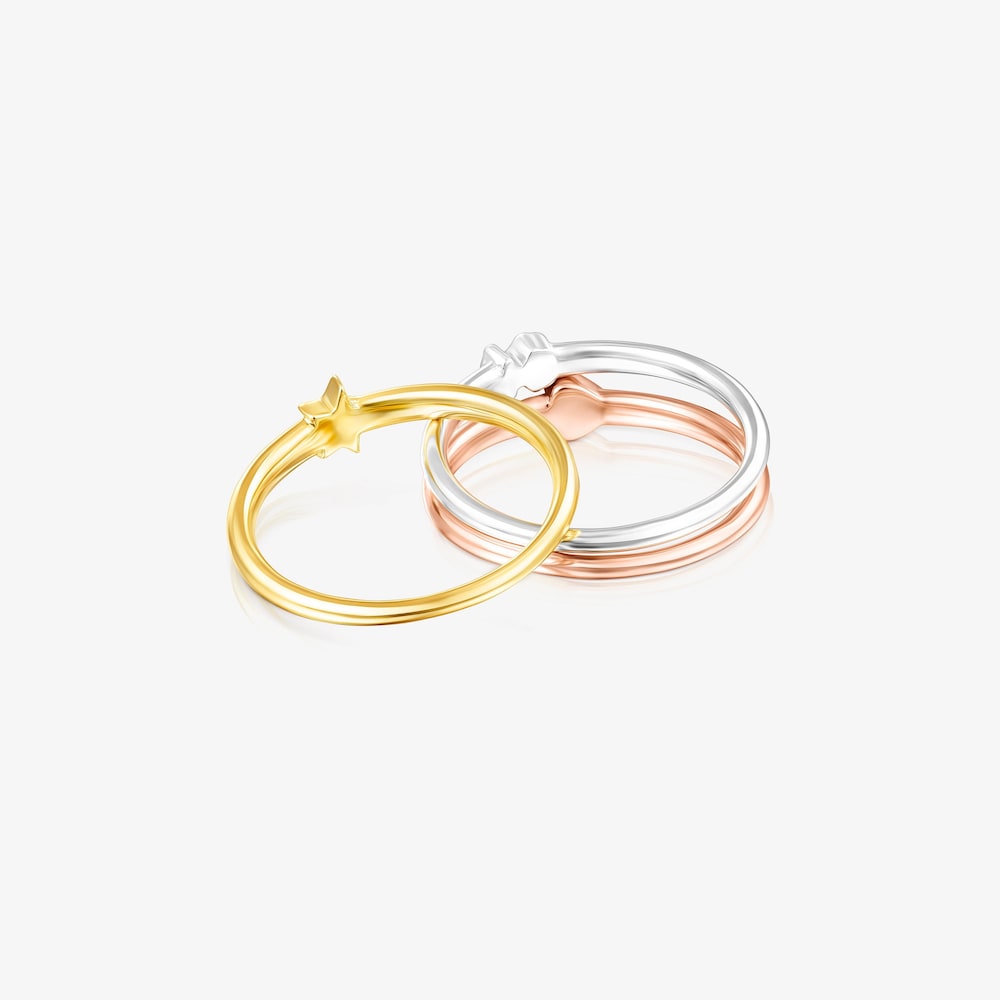 Pack de Anillos motivos de plata, plata con ba&ntilde;o de oro 18 kt sobre plata y plata con ba&ntilde;o de oro 18 kt sobre plata rosa Ring Mix