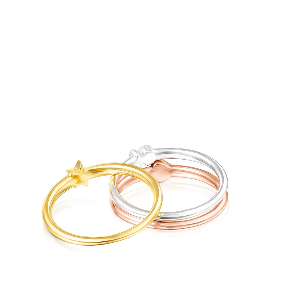Pack de Anillos motivos de plata, plata vermeil y plata vermeil rosa Ring Mix image number 2