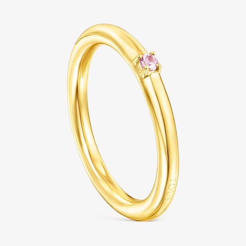 Anillo con ba&ntilde;o de oro 18 kt sobre plata y zafiro rosa Ring Mix