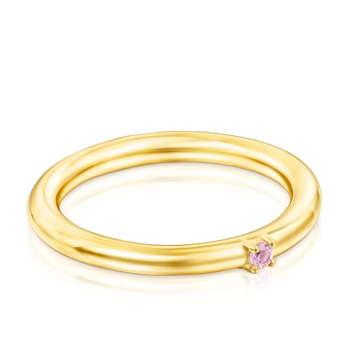 Anel Ring Mix em Prata Vermeil e Safira rosa