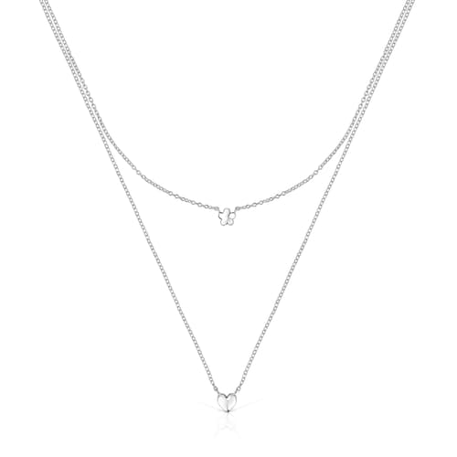 Pack de Colares Mini Icons flor-cora&ccedil;&atilde;o em Prata