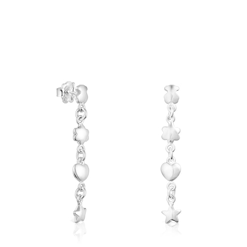 Long Silver Mini Icons motifs Earrings