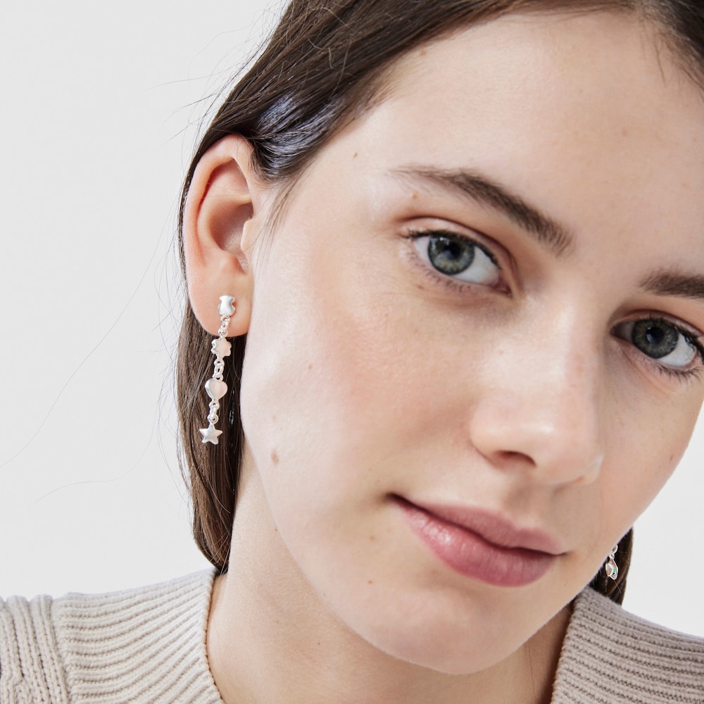 Brincos compridos Mini Icons motivos em Prata