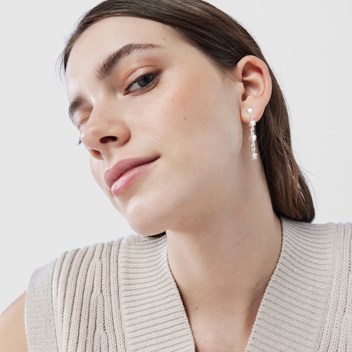 Long Silver Mini Icons motifs Earrings