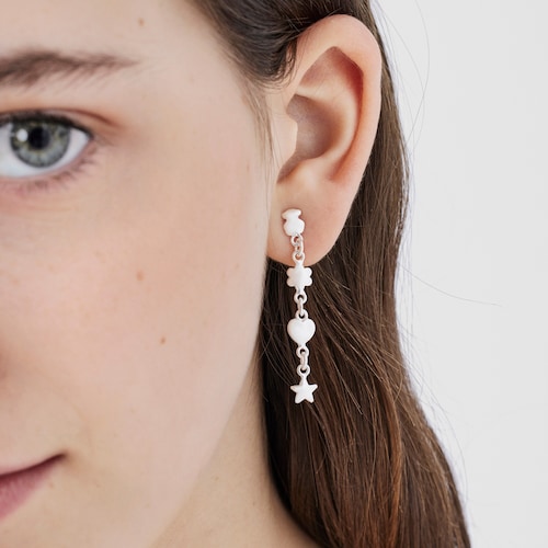 Long Silver Mini Icons motifs Earrings
