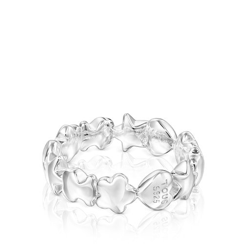 Silver TOUS Mini Icons Ring with Bear, Heart and Flower motifs