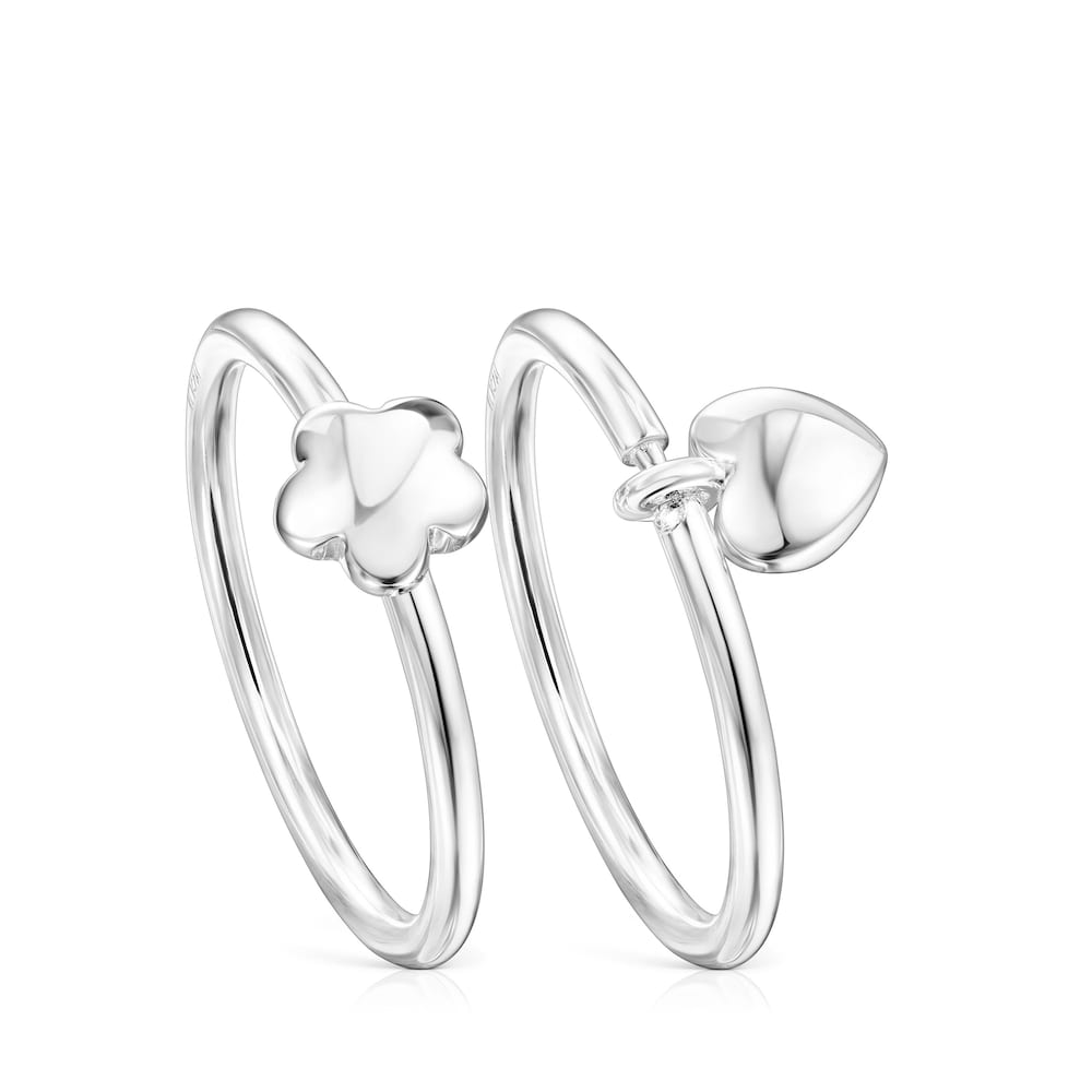 Silver TOUS Mini Icons flower-heart motifs Rings set