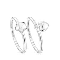 Silver TOUS Mini Icons flower-heart motifs Rings set