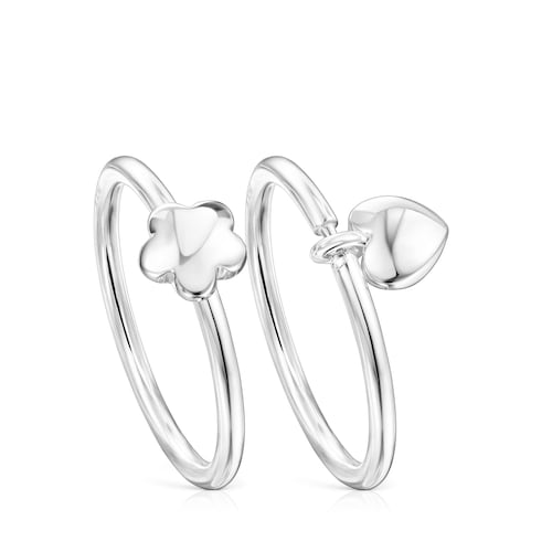 Pack de Anillos motivos flor-corazón de plata Mini Icons