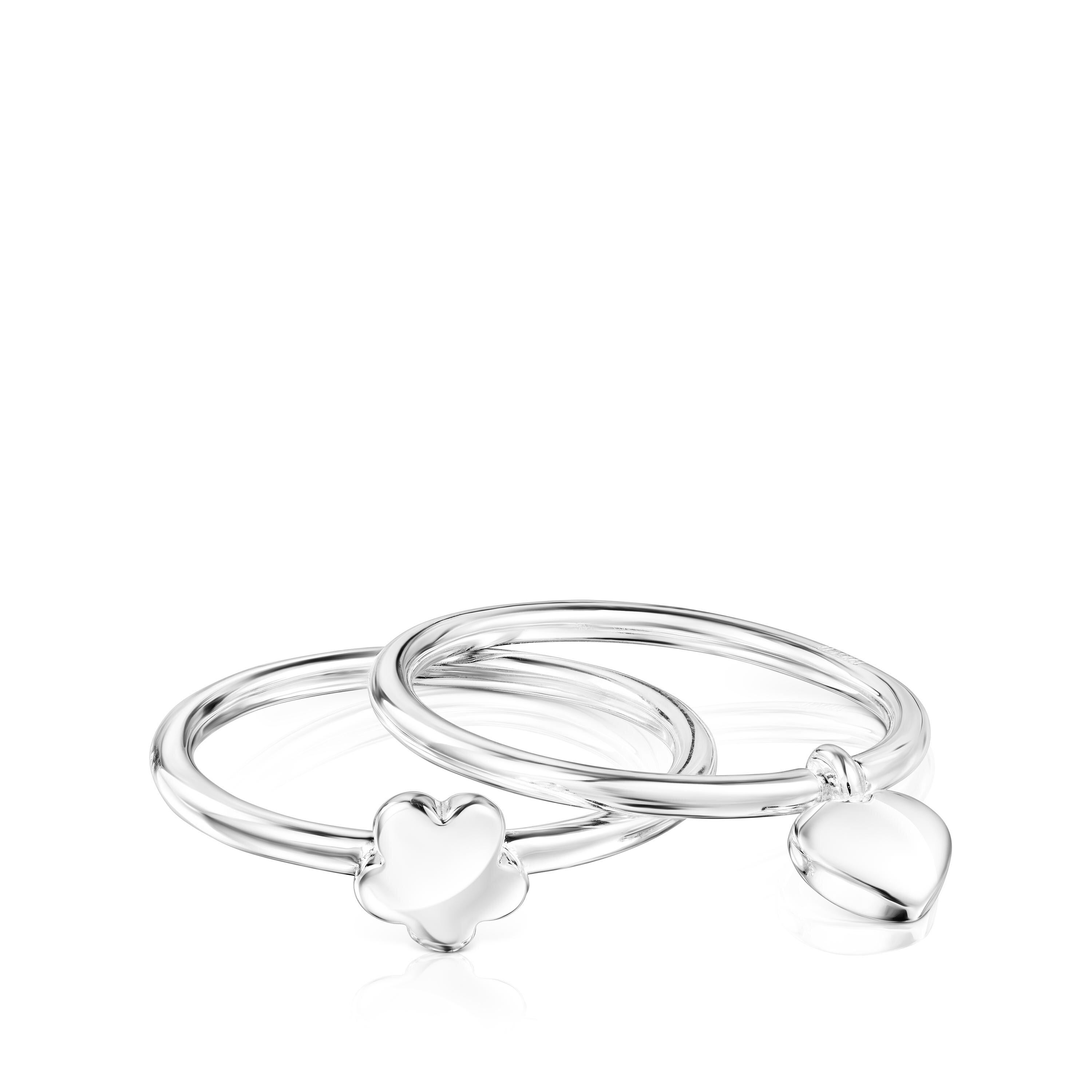 Silver TOUS Mini Icons flower-heart motifs Rings set