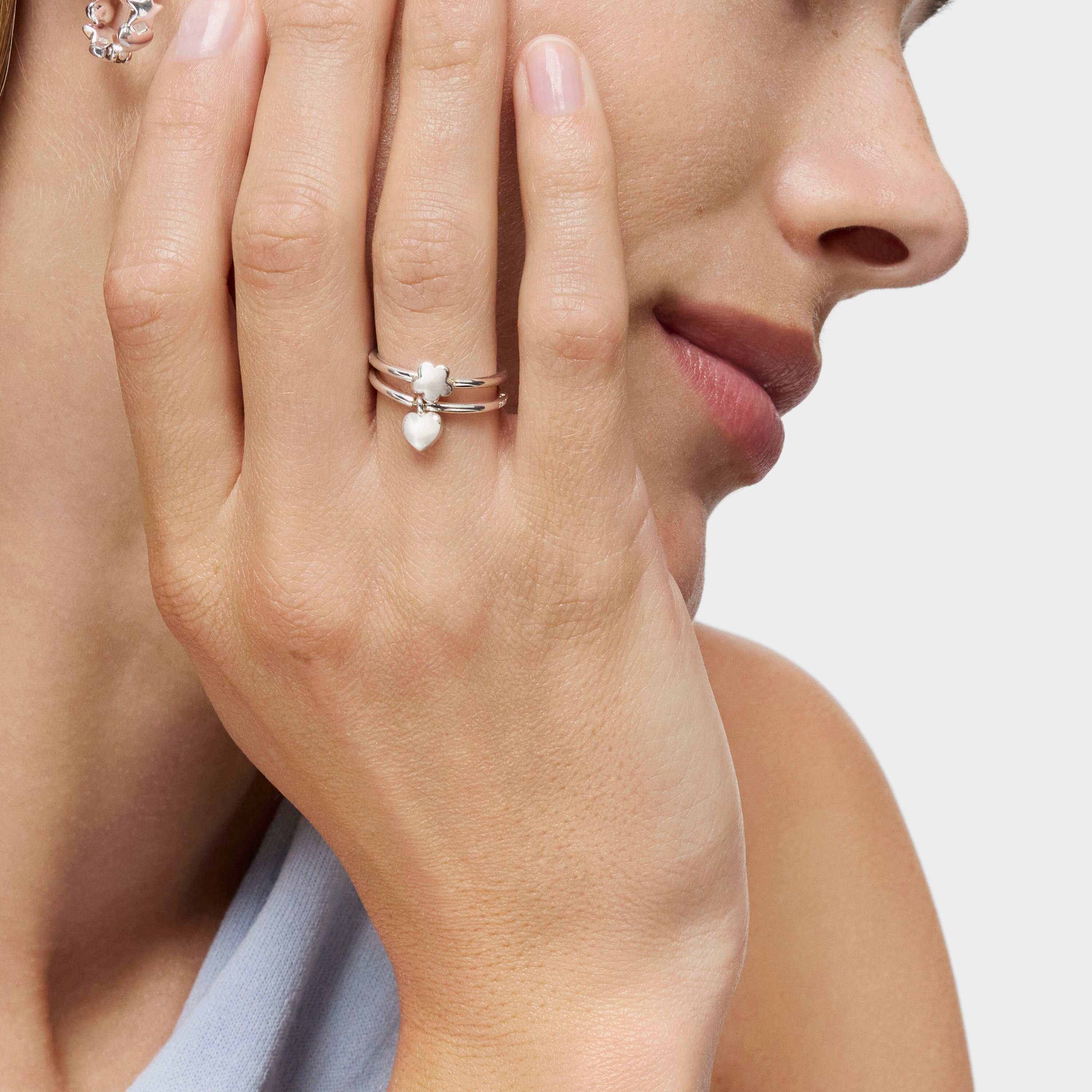 Silver TOUS Mini Icons flower-heart motifs Rings set