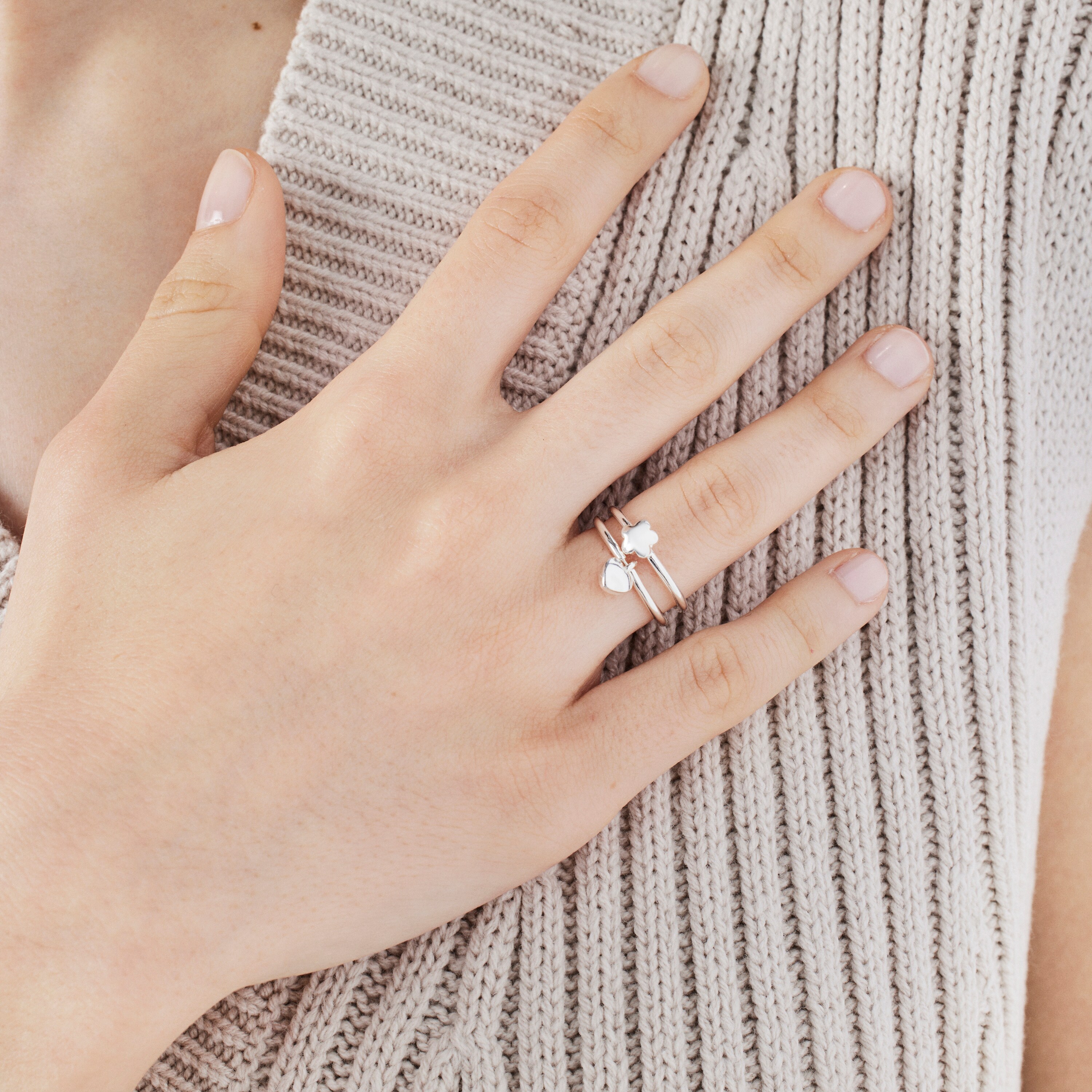 Silver TOUS Mini Icons flower-heart motifs Rings set