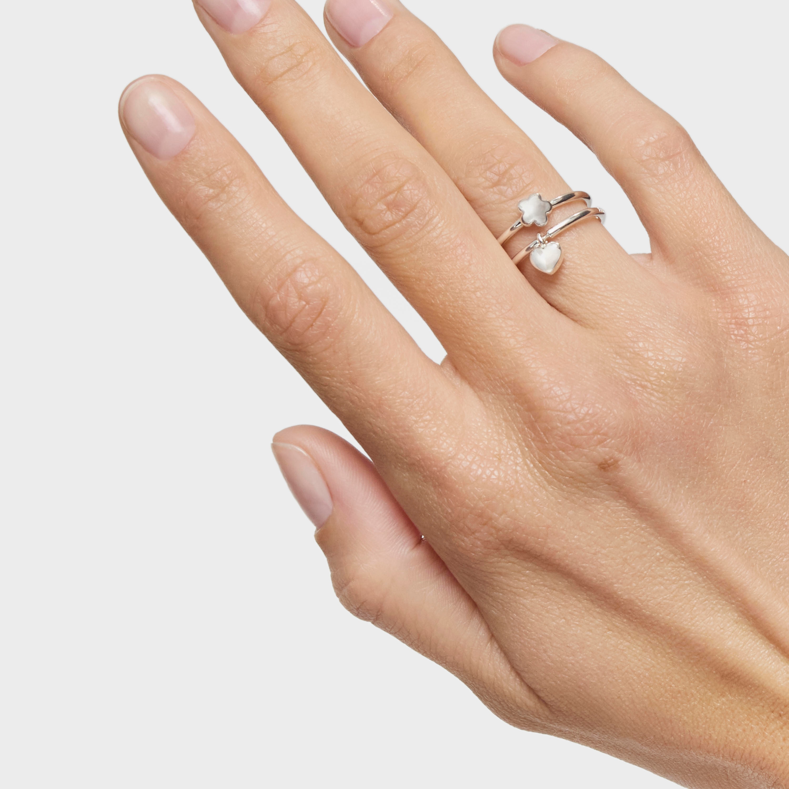 Silver TOUS Mini Icons flower-heart motifs Rings set