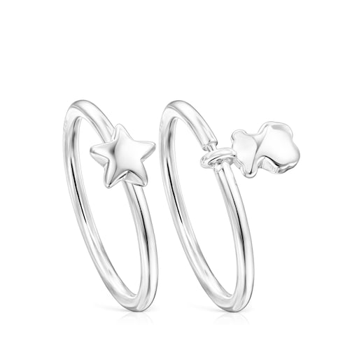 Silver TOUS Mini Icons bear-star motifs Rings set