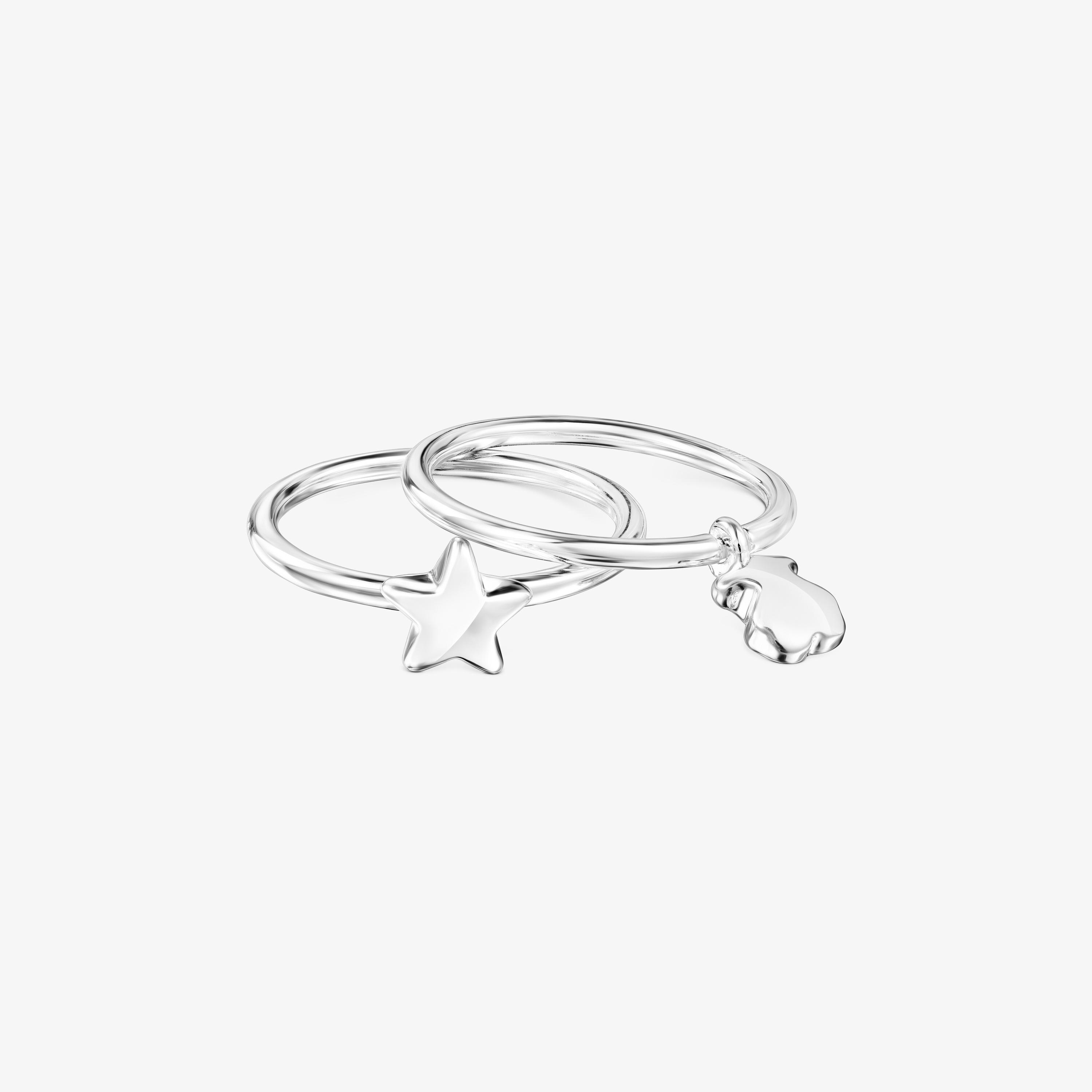 Silver TOUS Mini Icons bear-star motifs Rings set