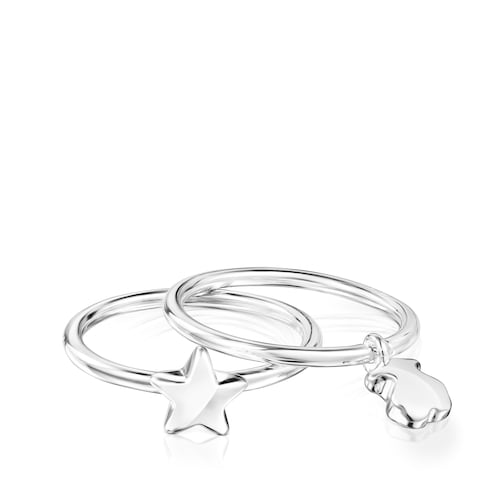 Silver TOUS Mini Icons bear-star motifs Rings set