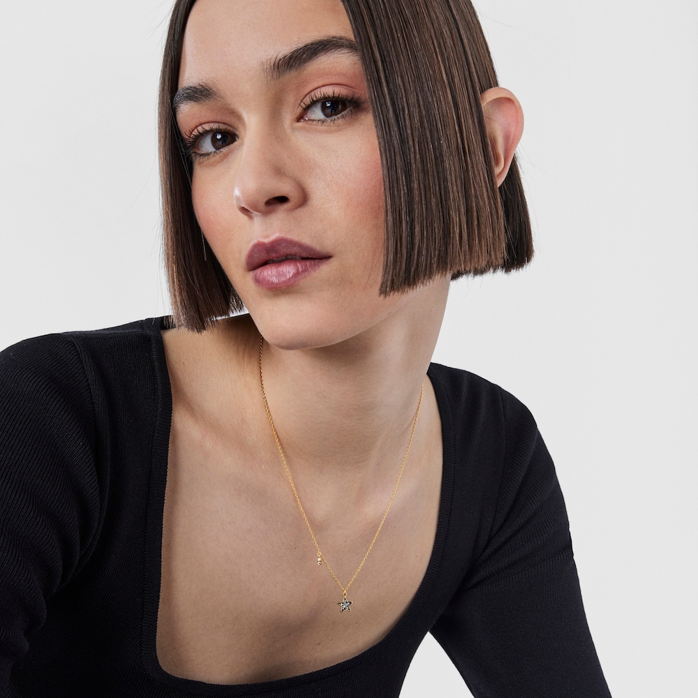 Collar Nocture con ba&ntilde;o de oro 18 kt sobre plata y estrella de diamantes