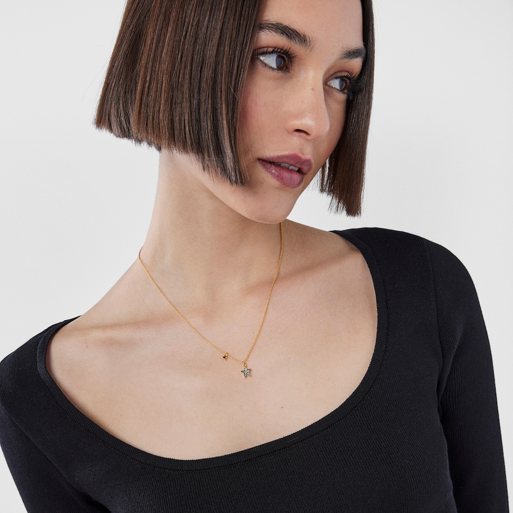 Collar Nocture con ba&ntilde;o de oro 18 kt sobre plata y estrella de diamantes