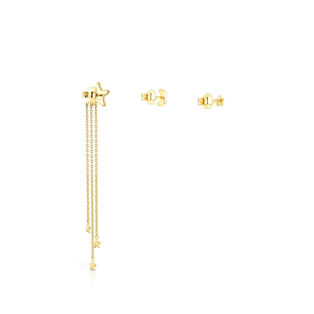 Pack de Pendientes con ba&ntilde;o de oro 18 kt sobre plata y diamantes Nocturne