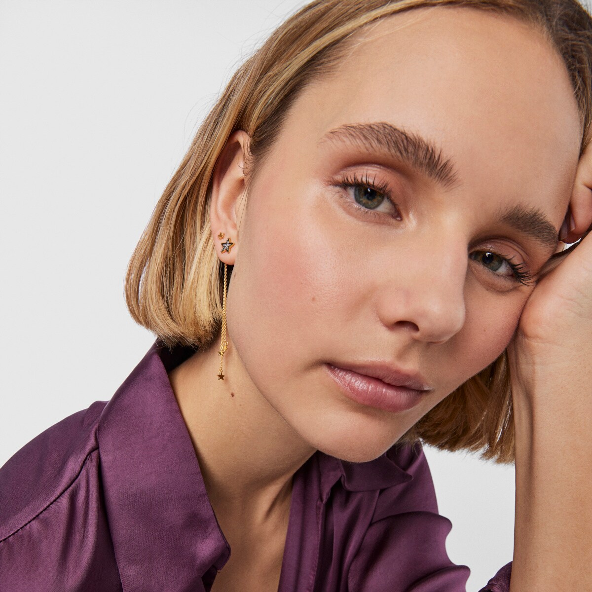 Set of Silver Vermeil Nocturne Earrings with Diamonds