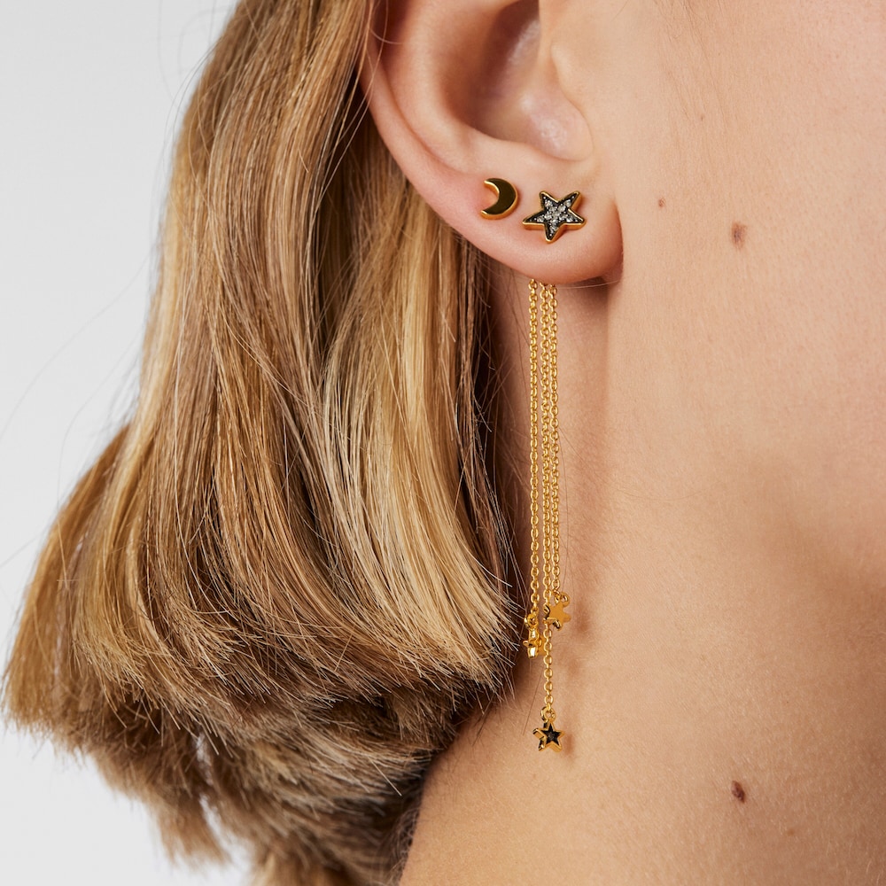 Pack de Pendientes con ba&ntilde;o de oro 18 kt sobre plata y diamantes Nocturne